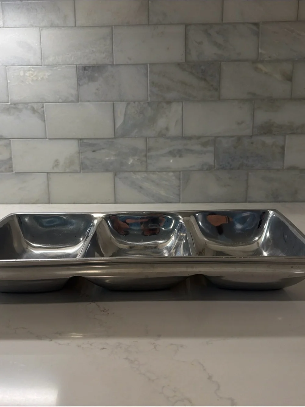 Pottery Barn Metal Divided Serving Tray | 3-Section Appetizer Platter | 16.5”x8”
